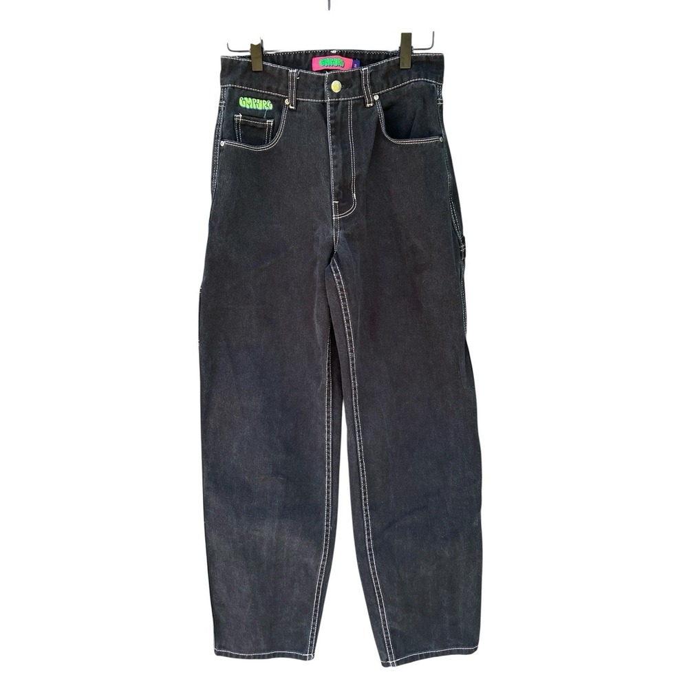 Empyre Tori Skate Jeans Size 2 Washed Black Carpenter Contrast Stitch Y2K Baggy